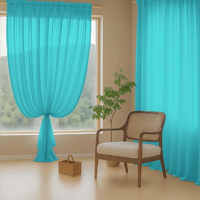 Turquoise Sheer Curtains 84 Inches Long 2 Panels, Elegant Airy Transparent - Image 8