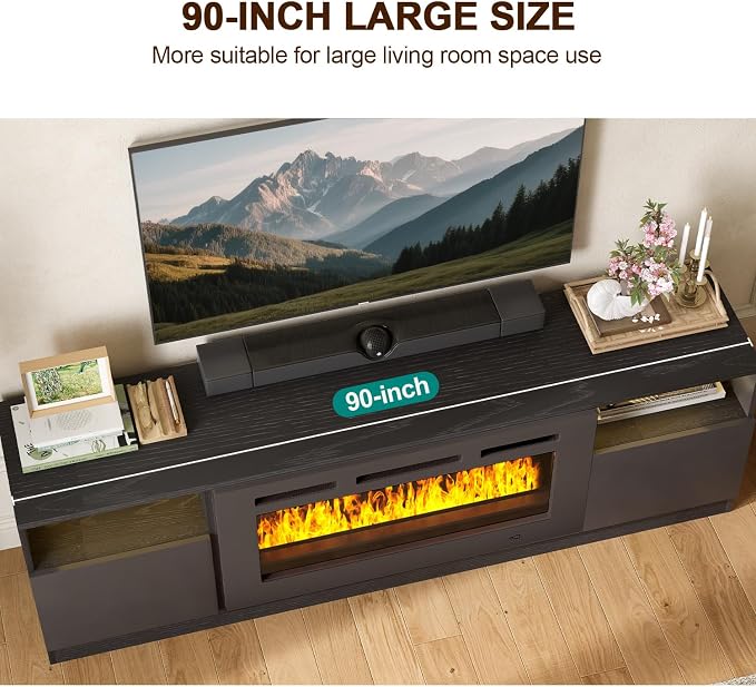 oneinmil 90” TV Stand with 50” Electric Fireplace, Large Modern Media - Image 8