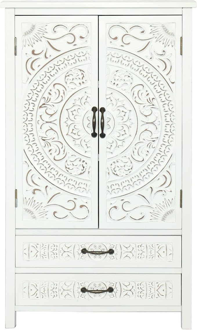 LKTART 48" Tall Vintage Sideboards Carved Wood Buffet Cabinet, Farmhouse Pantry - Image 5