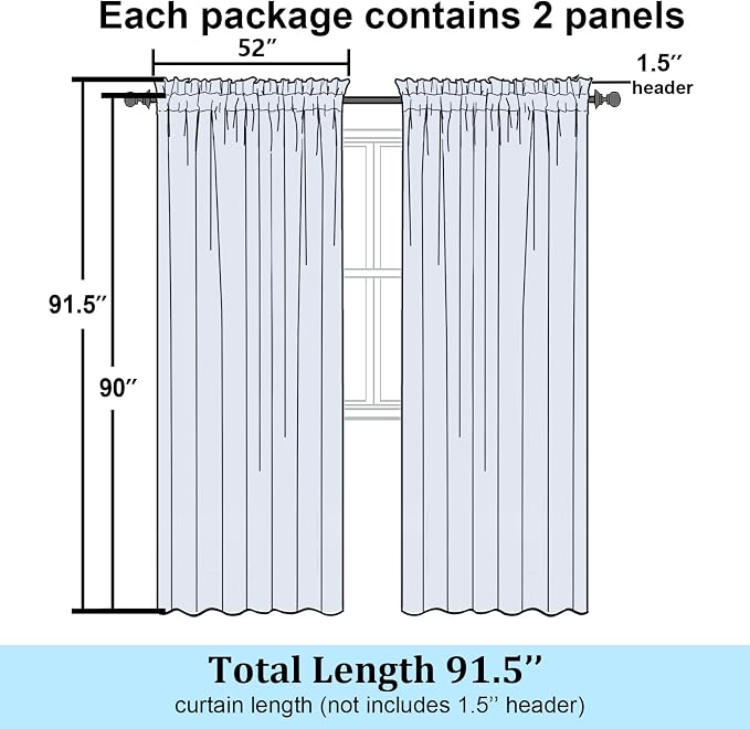 Simplebrand Semi Sheer Ivory Curtains 90 Inches Long 2 Panels, Light Filtering - Image 2