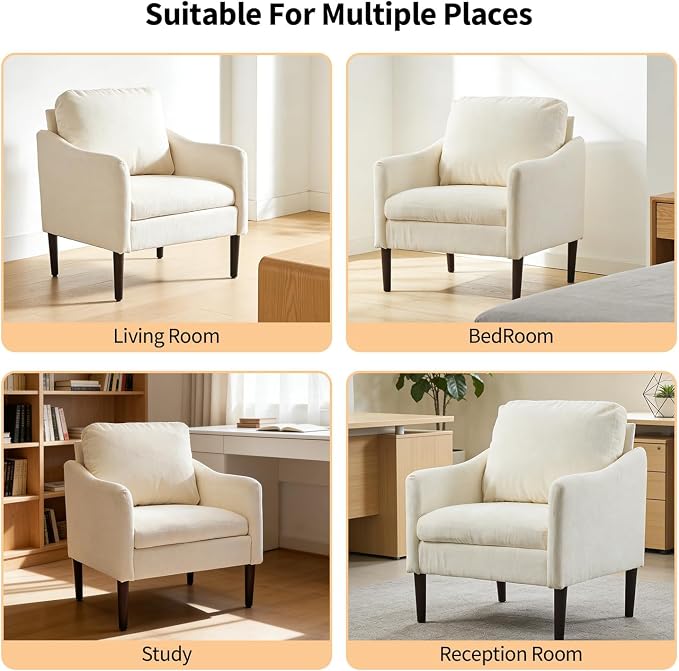 2PCS Mid Century Modern Accent Chair, Chenille Fabric Armchair - Image 7