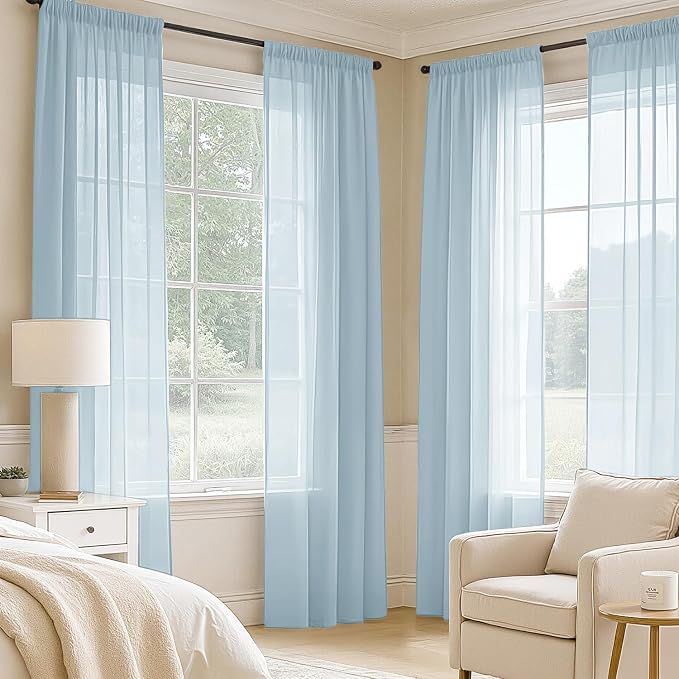 MIULEE Sky Blue Sheer Curtains 90 Inches Long, 4 Panels Set, Light Filtering - Image 2