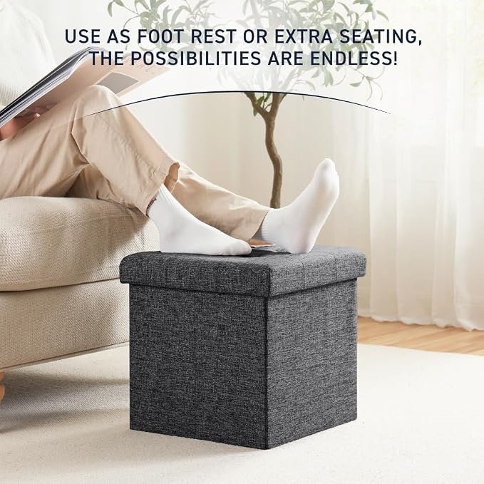 Ornavo Home 2 Pack 15 Inch Folding Storage Ottoman - Image 5