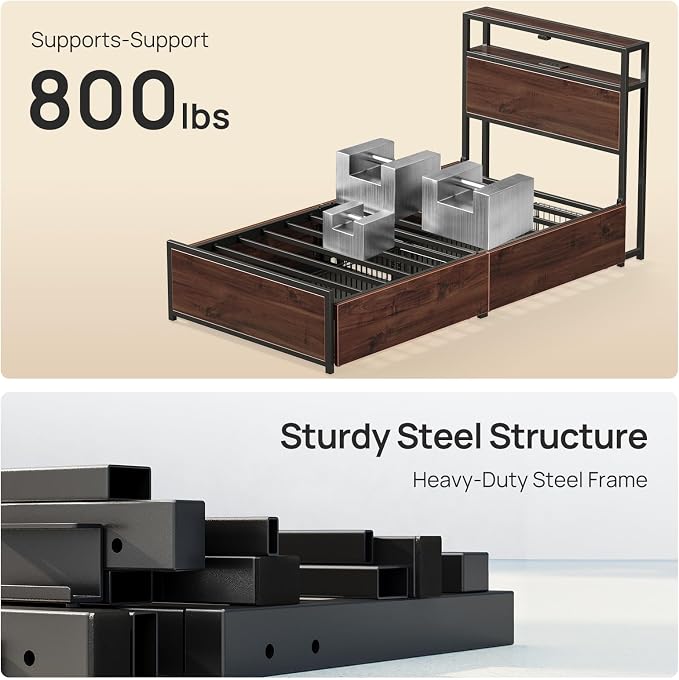 Rolanstar Twin Bed Frame with 4 Storage Drawers, Charging Station and LED Lights - Image 9