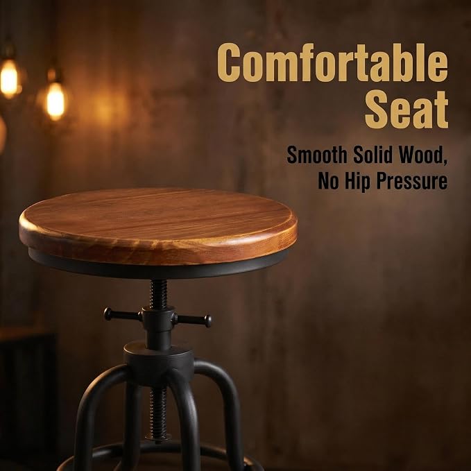 Industrial Vintage Counter Stool, Kitchen Counter Height Adjustable Swivel Chair - Image 5