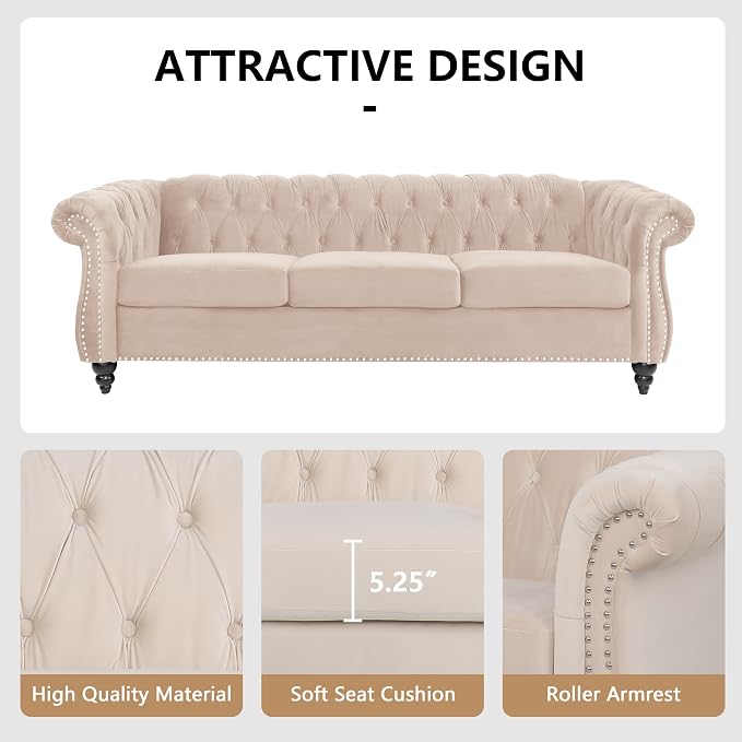 QHITTY 3 Piece Living Room Set, Sectional Chesterfield Sofa Chair Contemporary - Image 5