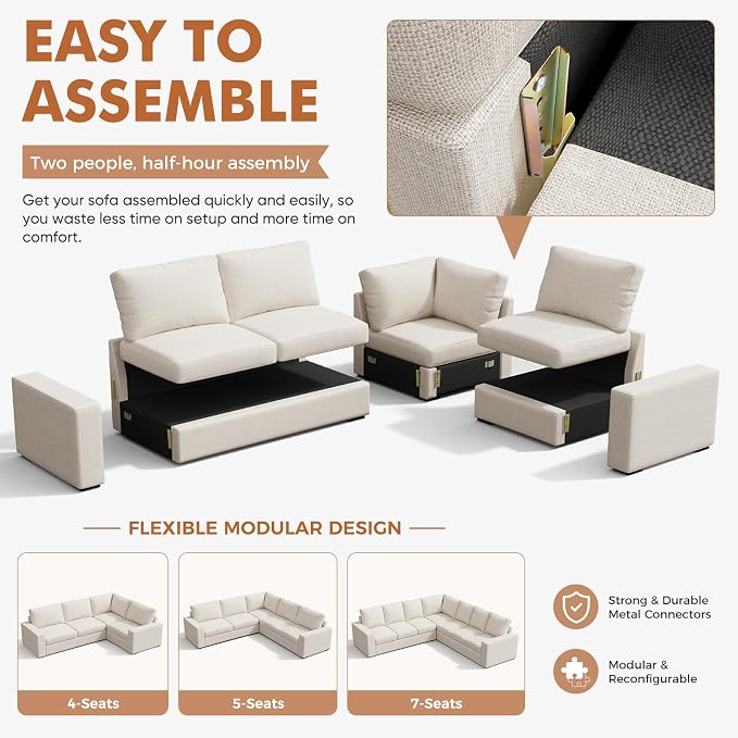 ABCASA Oversized Modular V Shaped Sectional Couches - Image 8