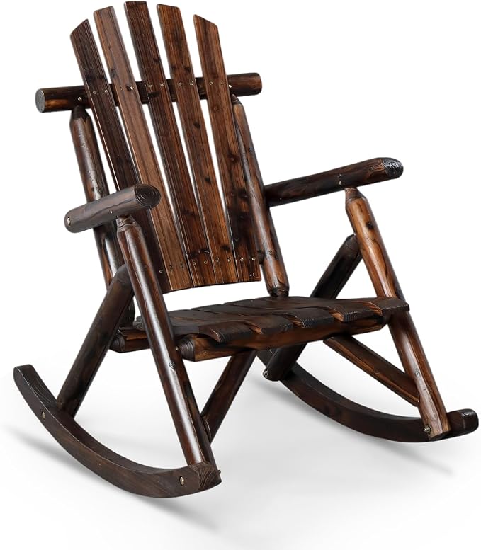Outvita Wooden Rocking Chair, Fir Log Adirondack Rocker, Outdoor Wood Accent by Outvita