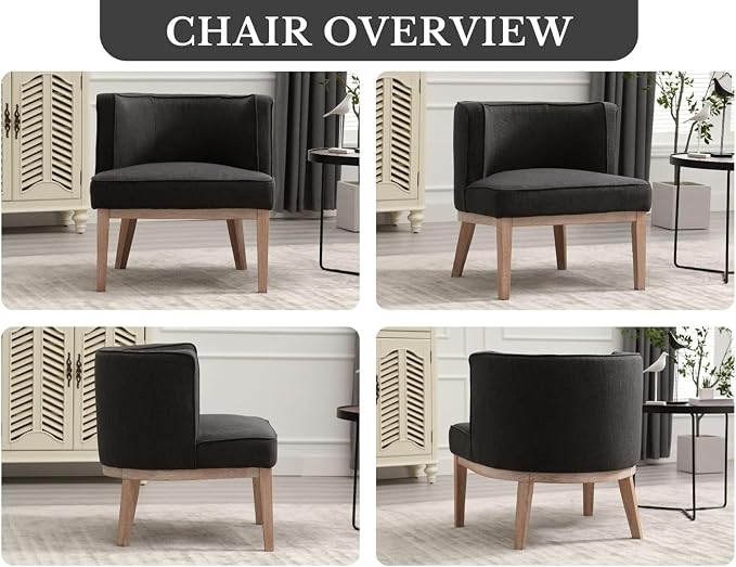 Gray Barrel Chair, Small Round Accent Chair, Comfy Linen Accent Chair - Image 9