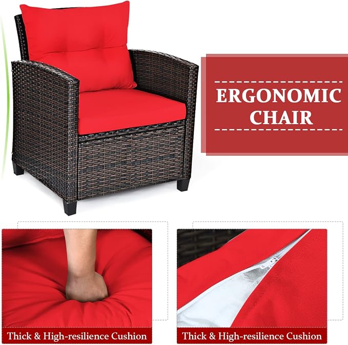 COSTWAY 3PCS Patio Furniture Set, PE Rattan Wicker Sofa w/Washable Cushion and - Image 8