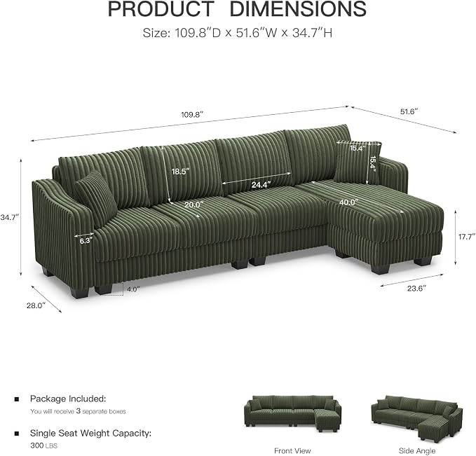 Belffin Sectional Couch with L-Shape Chaise L Shaped Couch with Ottoman - Image 2