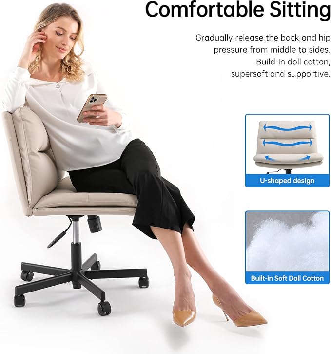 EMIAH Criss Cross Chair with Wheels Home Office Desk Chairs PU-Padded Vanity - Image 7