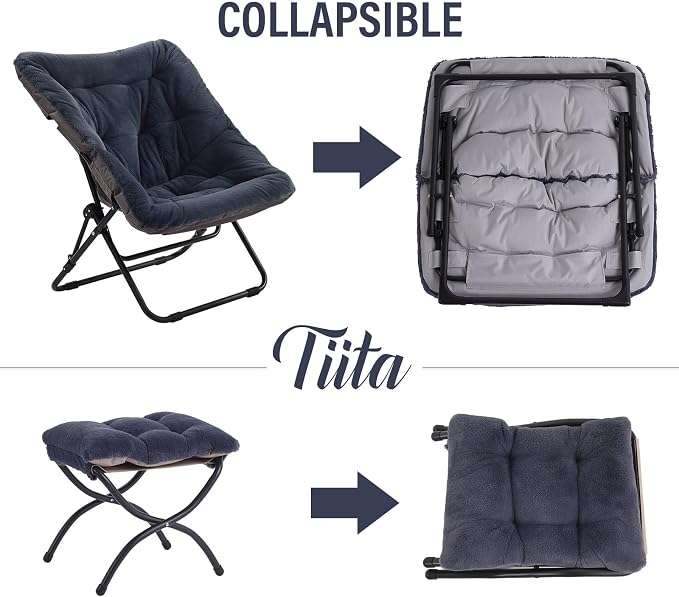 Tiita Folded Chair with Ottoman, Soft Faux Fur Oversized Folding Accent Chair - Image 6