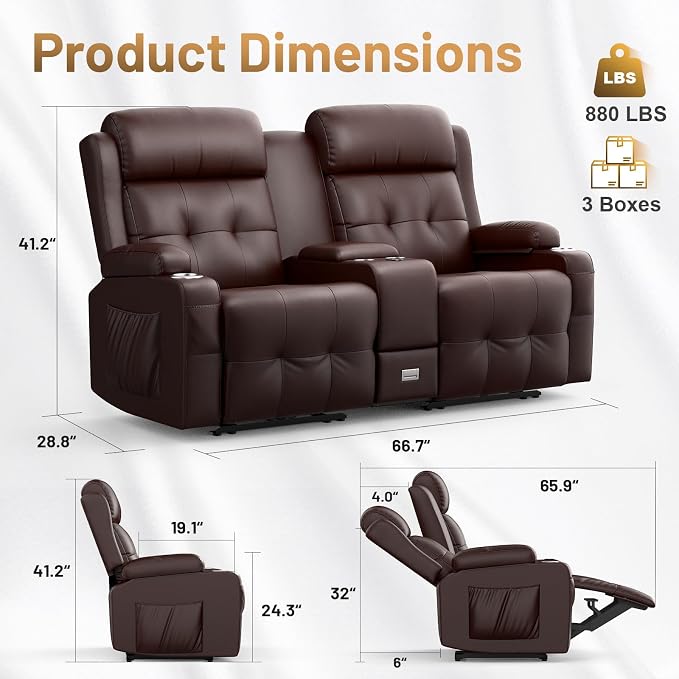 Recliner Sofa Set, Home Theater Seating Wall Hugger Recliners - Image 2