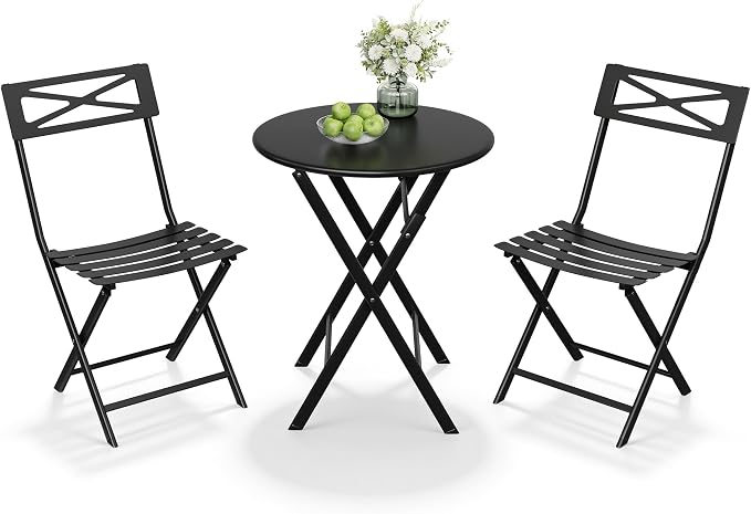 GarveeTech 3-Piece Folding Bistro Set, Heavy Duty Outdoor Patio Furniture - Image 2