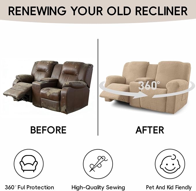 Recliner Loveseat Covers with Console, 6-Piece Stretch Geometric Strokes - Image 6