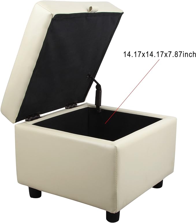 H&B Luxuries Tufted Leather Square Flip Top Storage Ottoman Cube Foot Rest - Image 4