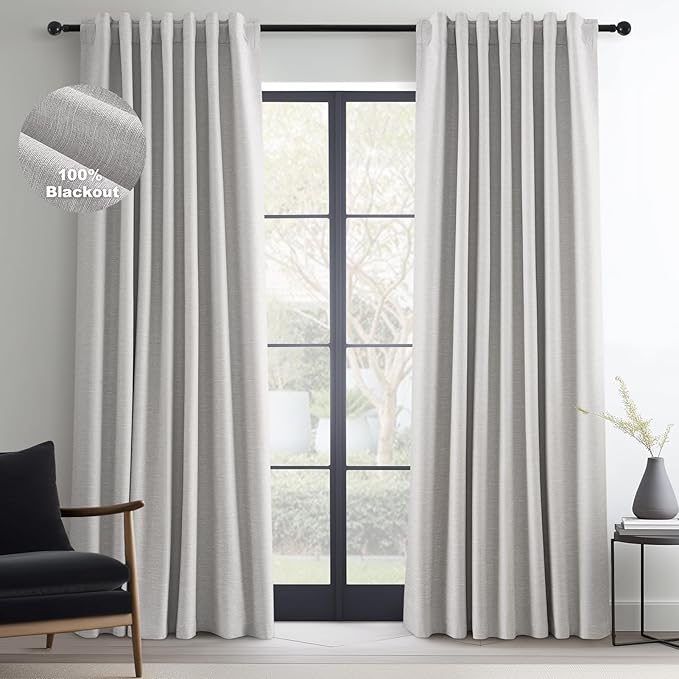 Topfinel Linen Gray Blackout Curtains 96 Inch Long, Boho Beige Gothic Viral by Topfinel
