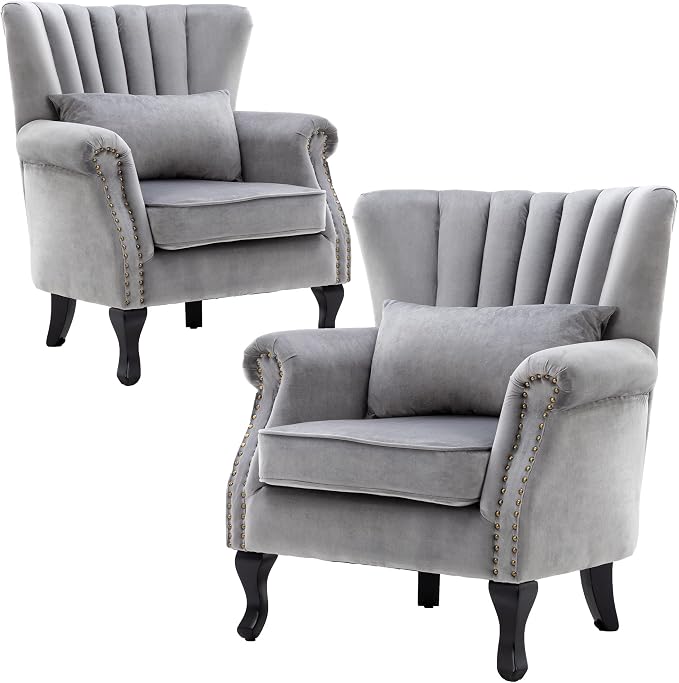 Velvet Accent Chairs Set of 2 by DMFurniture