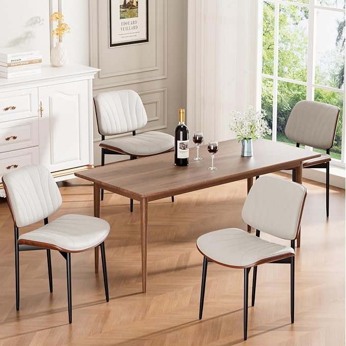 REONEY Dining Chairs Set of 4, Mid-Century Modern Upholstered PU Leather Chairs by REONEY