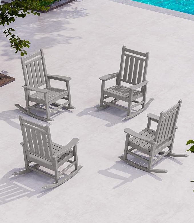 SERWALL Oversized Outdoor Rocking Chair Set of 4, HDPE Rocker by SERWALL