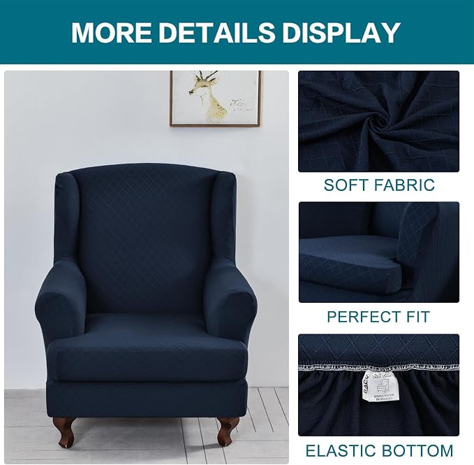 KRFOONN Stretch Wing Chair Slipcovers Printed 2 Piece Wingback Chair Covers - Image 2
