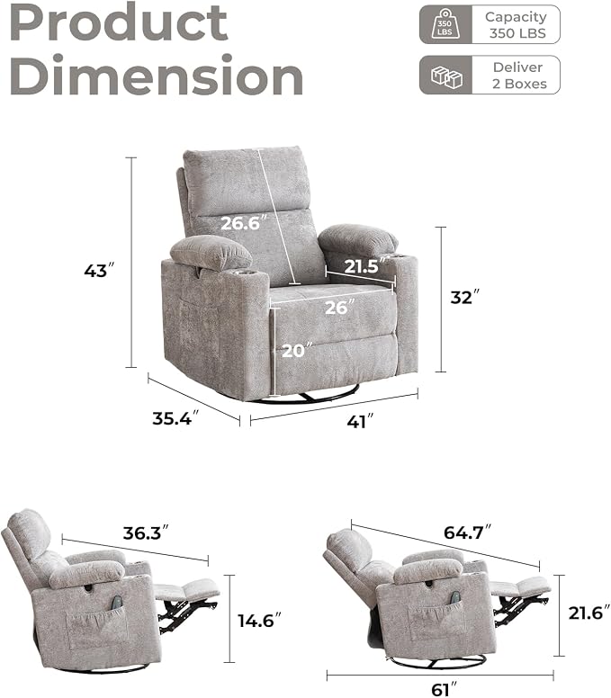 Oversized Power Recliner Chair Swivel Glider - Image 2