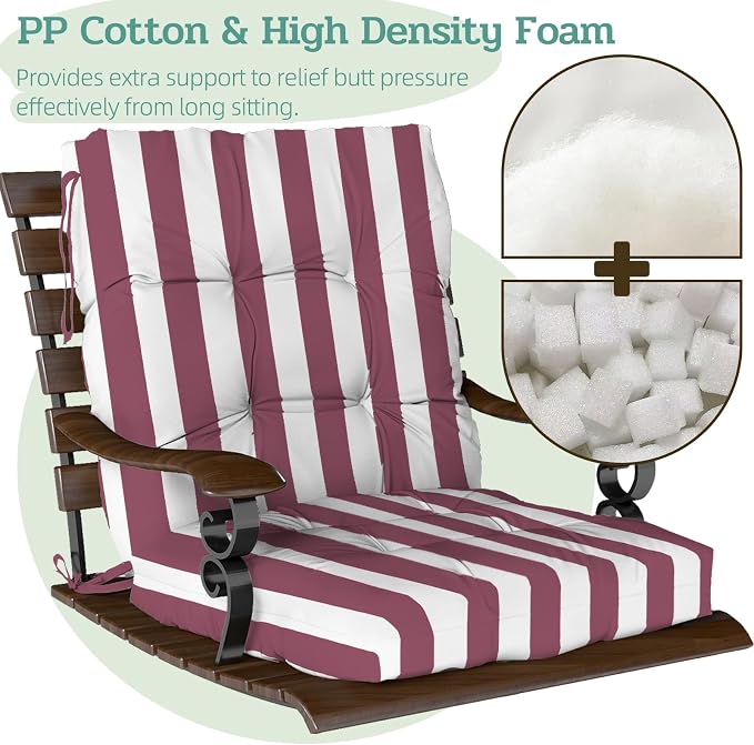 Outdoor Chair Cushions Set of 2, High Back Soft Seat Pad, Indoor Outside Use - Image 4