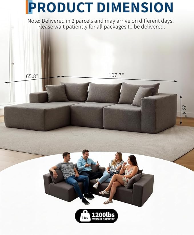 GarveeTech Corduroy Modular L Shape Sofa, Cloud Feel Compressed Sectional Couch - Image 5