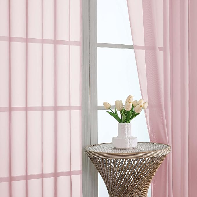 OWENIE Extra Long Blush Sheer Curtains 96 Inches Long 2 Panels Set, Soft - Image 3
