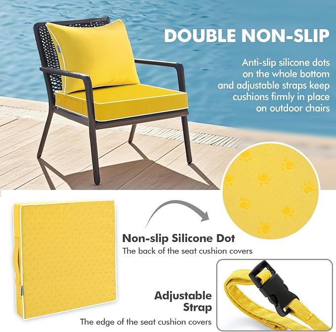 MIULEE Yellow Outdoor Seat Cushion 24x24 Inch Waterproof & 3 Year Fade - Image 4