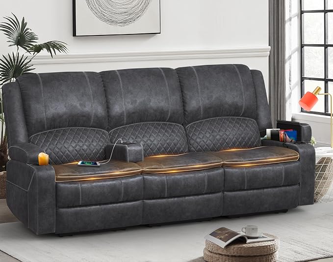 Yolsali Velvet Fabric Recliner Sofa, 3 Seater Manual Reclining Sofa by SavortheHappyMoments