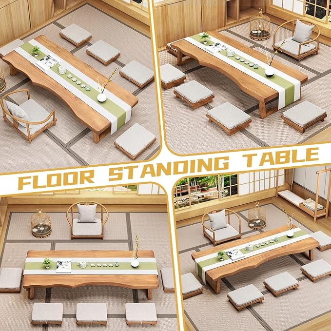 Japanese Floor Table -Vintage Solid Wood Tatami Table, Low Rectangular Tea Table - Image 4