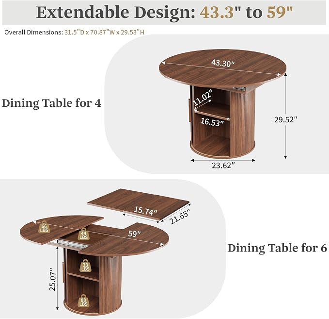 weselon 43"-59" Extendable Round to Oval Dining Table - Image 2
