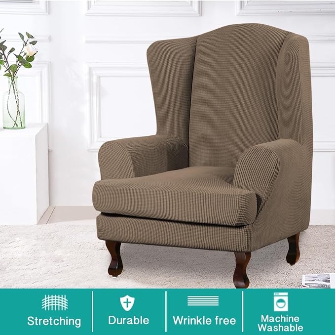 Turquoize Wingback Chair Covers 2 Piece Wing Chair Slipcover Stretch Slipcovers - Image 2