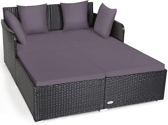 Tangkula Outdoor Rattan Daybed, Sunbed Wicker Furniture w/Spacious Seat by TANGKULA