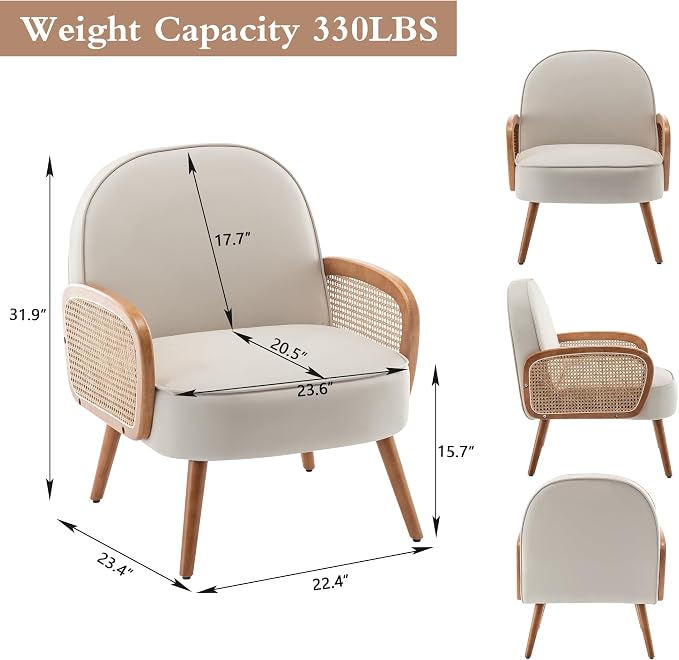 Aklaus Mid Century Modern Accent Chairs Set of 2 Upholstered Rattan Faux - Image 2