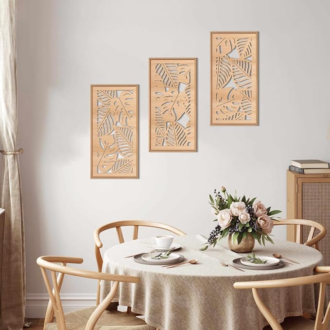 IARTTOP Tropical leaf Wood Wall Decor Framed Palm Monstera Leaves Wooden Wall - Image 7