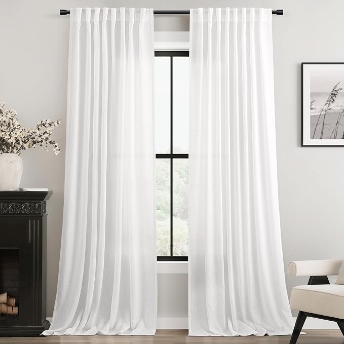 Linen White Curtains 84 inches Long by Jolilight