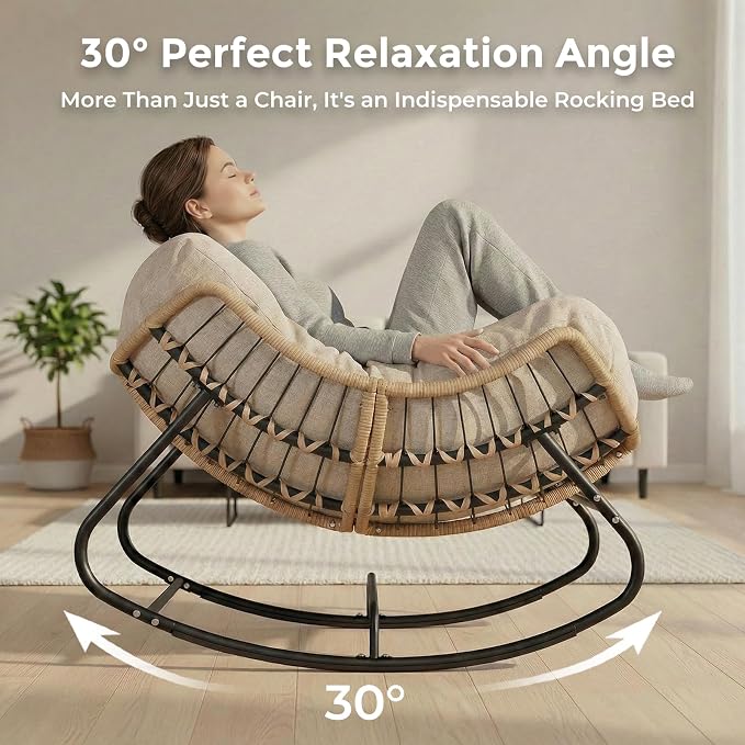 SWITTE Outdoor Papasan Rocking Chair, Oversized Patio Egg Chair - Image 4