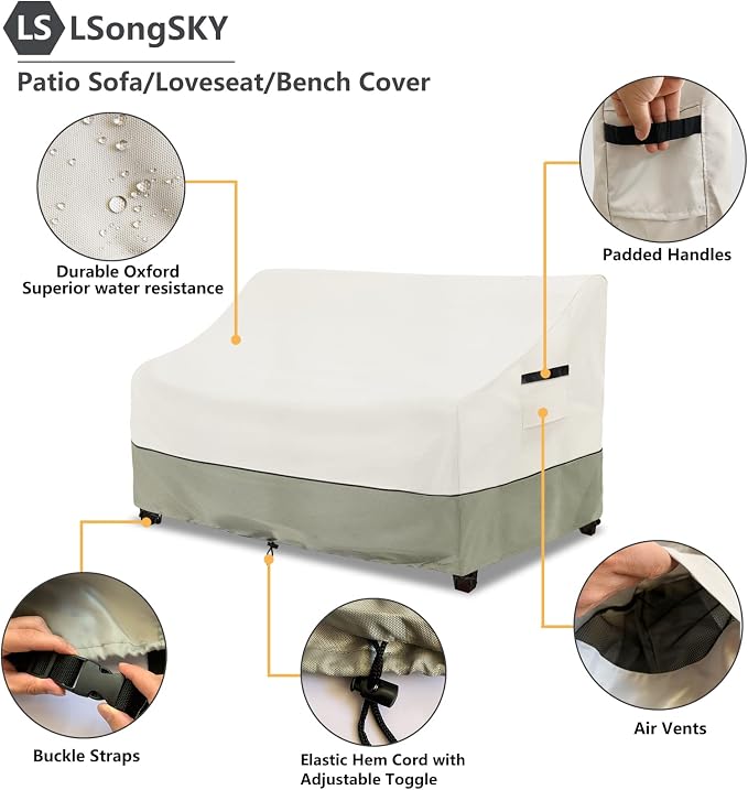 Patio 3-Seater Sofa Cover, Outdoor Couch Cover Fits up to 85W x 38D x 35H Inches - Image 4