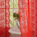 YJ YANJUN Vintage Lace Curtains 63 Inch Length 2 Panels Set Christmas Red Sheer by YJYANJUN