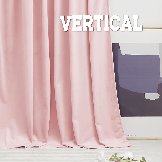RYB HOME Pink Velvet Curtains 90 inches, Back Tab Soft Fabric Room Darkening - Image 5