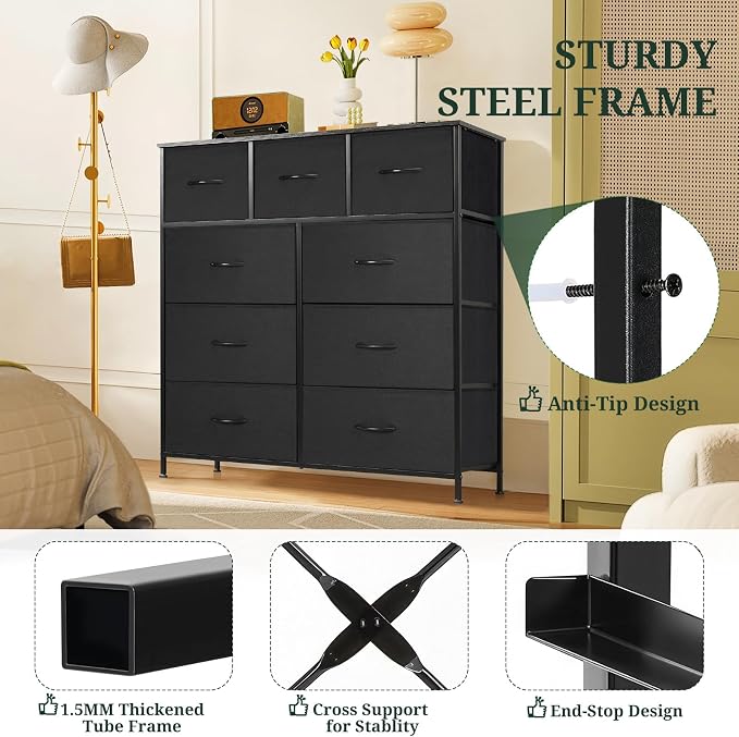 9-Drawer Dresser for Bedroom, Anti-Tip Tall Storage Organizer Chest of Drawers - Image 4