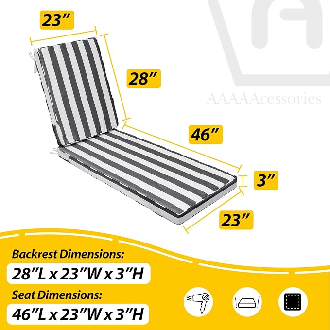 AAAAAcessories Outdoor Chaise Lounge Cushions, Fade-Resistant, Waterproof Patio - Image 5