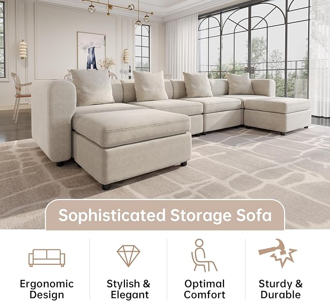 Guyii Velvet Sectional Sofa, Oversized 6-Seater L-Shaped Sofa - Image 7