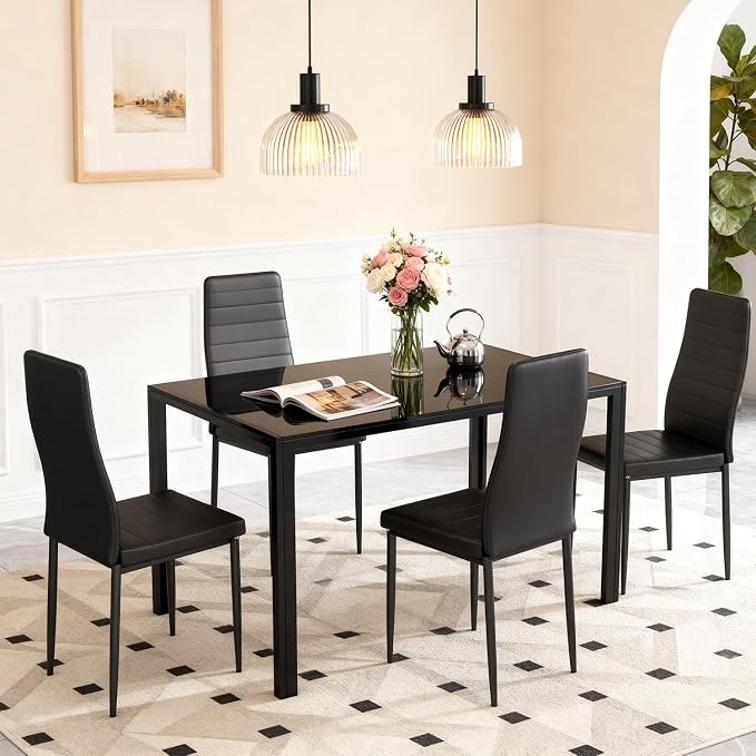 FDW | Dining Chairs Set of 4 | Black | Kitchen Chairs 4 Upholstered Chairs and - Image 8