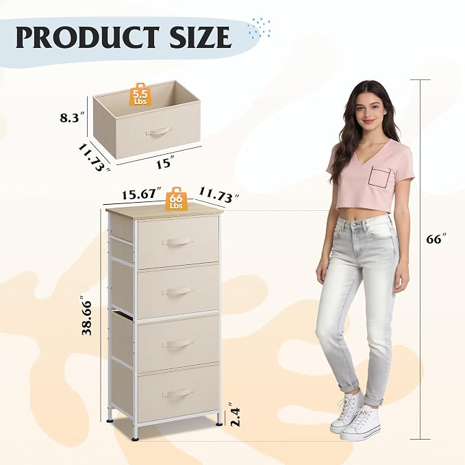 WLIVE Dresser with 4 Drawers, Storage Tower, Organizer Unit, Fabric Dresser - Image 3
