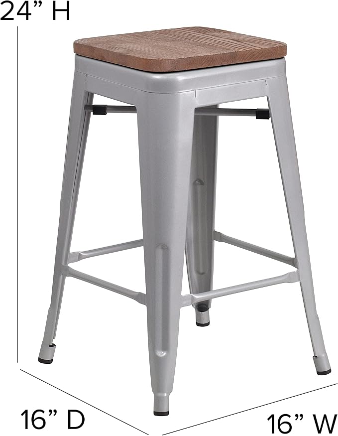 Flash Furniture Kai Commercial Grade 24" High Backless Silver Metal - Image 3