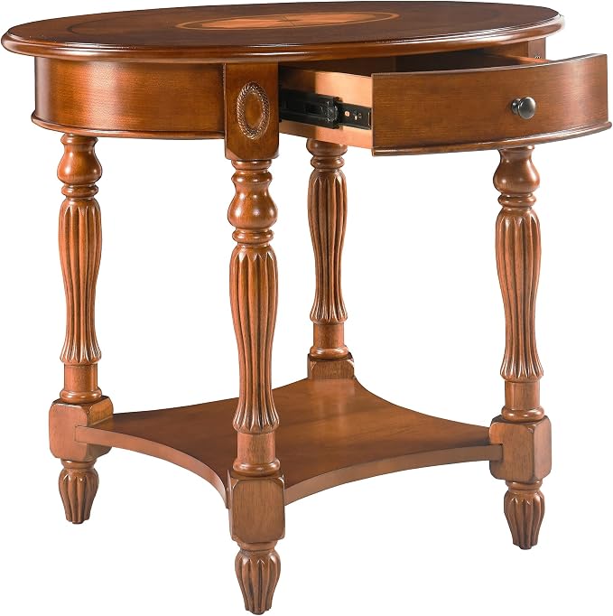 Solid Wood Oval End Table with Drawer and Shelf - Image 7